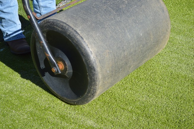 San Francisco artificial grass installation - top layer rolled